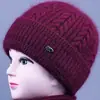 Invierno Nuevo Estilo Sombrero de Lana para Mujer Sombrero para Personas de Mediana Edad y Mayores Cálido Plus Terciopelo Engrosado Sombrero de Punto Estilo Mamá Impermeable de Algodón