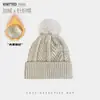 Gorro de Punto Cálido con Forro de Lana para Proteger las Orejas, Transfronterizo Europeo y Americano, para Mujer, Color Sólido Versátil de Invierno, Gorro de Lana con Pompón a Prueba de Frío