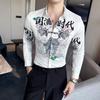Nova camisa masculina da moda manga longa camisa estampada da moda slim polegada vestuário versão de coleta de fornecimento transfronteiriça-P5X20