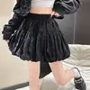 Falda corta de cuero marrón de cintura alta, moda de otoño para mujer, estilo dulce y fresco, falda abullonada plisada, minifalda de PU