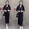Moda Feminina 2026 Primavera/Outono Emagrecedor Temperamento Celebridade da Internet Colete com Capuz Vestido de Comprimento Médio Tamanho Plus Conjunto de Duas Peças