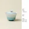 Conjunto de Chá de Porcelana Branca Jade Iroha Kiyomatsu com Três Peças e Design Azul Névoa Degradê, para Uso Doméstico, Cerimônia do Chá e Beber Chá