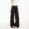 Jeans Divertido Bordado com Filhote Tendência Retro Americano Oversized Lavado Solto Calça Combinando para Casal