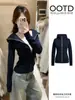 Sudadera Morada con Capucha Ajustada para Mujer Otoño Nueva Casual Top Chaqueta de Estilo Americano Holgado Capucha con Cintura Ceñida Hombro Recto