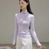 Camisa Base Gola Alta Térmica Eucosil Elegante 260g com Forro de Lã para Mulheres, Camiseta de Manga Longa Outono e Inverno com Design de Ombro Normal