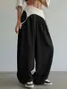 Traje Europeu e Americano Transfronteiriço Outono 2026 Novo Feminino Casual Americano Cintura Média Renda Dobrada Patchwork Saia Calça de Pernas Largas