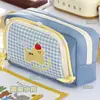 Estuche de lápices de cuadros retro de gran capacidad con ventana, de cachorro de dibujos animados, unisex, lindo, alto valor estético, bolsa de papelería resistente a la suciedad