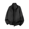 Top versátil de bloco de cores preto e vermelho, corte solto para outono, jaqueta plus size com gola alta, casaco masculino moderno retrô americano