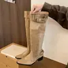 Botas por encima de la rodilla para mujer, otoño e invierno 2026, botas de gamuza color caqui con punta fina, tacón grueso, adelgazantes, botas fruncidas apiladas
