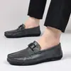 Marca Dragonfly, zapatos casuales de cuero negros para hombre estilo británico, mocasines sin cordones con suelas blandas, perfectos para conducir