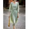 Vestido de seda com mangas bufantes refrescantes, vestido de seda de amoreira de alta qualidade, novo vestido feminino de comprimento médio para o verão de 2026