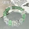 "Sunshine Green" Pulsera Simple y Fresca Natural Transparente Cristal Blanco Fantasma Verde Pulsera de Cristal de Fluorita Verde para Mujer