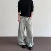 Primavera 2026 Nuevo Azul Lavado Cuchillo Curvo Tendencia Hombres y Mujeres Sentido del Diseño Holgado Recto Pierna Ancha Jeans Largos