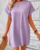 Comércio Exterior Amazon Transfronteiriço 2026 Verão Europeu e Americano Tamanho Plus Feminino Casual Cor Sólida Gola Redonda Bolso Manga Morcego Vestido