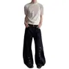 Calça Jeans Masculina Casual de Cintura Alta com Botões Frontais Curvos, Caimento Solto, Perna Larga, Estilo Americano, para 2025
