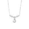 Collar de Perlas con Flor Plateada Estilo Francés Temperamento Elegante Cadena para Clavícula Colgante Simple de Moda Venta Directa de Fábrica