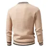 Suéter masculino pullover transfronteiriço outono e inverno, tamanho grande, color-blocking, estiloso, grosso, gola redonda, camisa base de tricô trançado