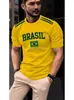 2026 Venda Quente Transfronteiriça Estilo Unissex Impresso em 3D Tendência Retrô Grande Caimento Solto Camiseta da Copa do Mundo Time de Futebol Brasil