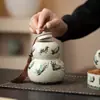 Bule de chá de porcelana azul e branco com design de videira de lótus, bule de chá em formato de cabaça de tamanho grande, recipiente hermético para armazenamento de chá a granel