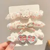 Laços de Cabelo de Intestino Pequeno com Estampa de Flores Desenho Animado Conjunto de Três Peças Novo Fofo Cordões de Cabelo Cor Creme Acessórios de Cabelo Pequenos Frescos Doces