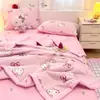 Juego de Cuatro Piezas de Colcha de Verano Estilo Dibujos Animados, Juego de Colcha Refrescante de Verano y Sábana Ajustable 100% Algodón, Juego de Tres Piezas para Dormitorio de Estudiantes, Colcha Delgada, Lavable a Máquina