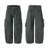 Calça Cargo Vintage High Street Desgastada Lavada para Homens com Design Plissado Moderno, Bolsos Grandes, Calça Larga Solta