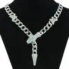 Colar Masculino Corrente Cubana Borboleta de Diamante Estilo Hip Hop Europeu e Americano Distintivo Corrente de Clavícula Cabeça de Cobra Olhos Verdes Usando Corrente no Pescoço