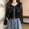 Suéter de punto con cuello de muñeca y costuras de color de contraste retro para mujer, nuevo, ajustado, adelgazante, de manga larga, todo lo combina, top tipo jersey