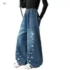 Nueva colección de otoño para niñas: Pantalones vaqueros de pierna ancha con estampado de estrellas estilo coreano, adecuados para primavera y otoño, casuales y modernos