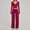 Zechuang Conjunto de Yoga com Manga Longa Escovada Estilo Europeu e Americano Calça Esportiva de Perna Larga Roupa Casual Versátil para Yoga 4520