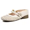 Zapatos de tacón alto calados tejidos bajos para mujer, nuevo modelo de verano 2026, zapatos Mary Jane de suela blanda con una sola correa