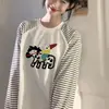 Camiseta de Manga Longa Estilo Casual Preguiçoso Chique Divertida Estampada em Desenho Animado para Mulheres 2025 Nova Moda Versátil Solta