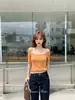 Camiseta de Manga Corta con Cuello en U Grande para Niña PPMAERR, Top Femenino Ajustado