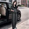 Conjunto de Sudadera con Capucha y Tres Rayas Estilo Coreano para Mujer, Otoño Holgado Reductor de Edad Adelgazante Casual Deportivo Pantalones de Pierna Ancha Conjunto de Dos Piezas