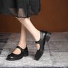 Zapatos Mary Jane de Tacón Grueso para Mujer Otoño e Invierno Nuevos Zapatos de Hebilla de Punta Redonda para Chica JK Zapatos Bajos de Tacón de Madera Zapatos de Cuero Vintage