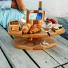 Bandeja de Madera Portátil Picnic Fruta Snack Frutos Secos Portavasos de Madera Maciza Estante de Comida Fiesta Reunión