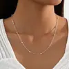 Corrente de Metal com Anel Único Simples Europeia e Americana, Corrente de Clavícula Feminina e Versátil com Contas Redondas Emendadas, Joias para Venda por Atacado