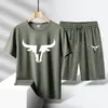 Roupa Esportiva Casual da Moda Masculina Secagem Rápida Tamanho Grande Conjunto de Duas Peças Verão Seda de Gelo Camiseta Shorts Venda Direta da Fábrica