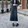 Falda Lápiz de Mezclilla Vintage de Cintura Alta para Mujer, Nuevo Estilo Otoño 2025, Falda Midi de Línea A Adelgazante con Abertura