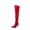 Botas longas acima do joelho, couro envernizado, bico fino, salto agulha, botas femininas da moda, botas femininas de salto alto para outono e inverno, tamanho 40-48, comércio exterior plus size