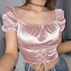 AliExpress Europa e Estados Unidos Hot Selling gola quadrada brilhante cetim cintura cinta sexy top