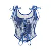 Corsé de espina de pez multicolor vestible europeo y americano, bustier de encaje con cordones estilo francés, faja con estampado de pintura al óleo vintage, top moldeador