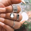 Amazon AliExpress Anillo de Venta Caliente para Mujer Vintage Plata Antigua Grabado Cristal de Vidrio Juego de 4 Piezas Anillo de Articulación