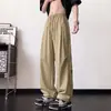 Pantalones de Paracaidista Arrugados de Secado Rápido para Hombre Verano Marca de Moda Pantalones Casuales Americanos Pierna Recta Holgada Pantalones Cargo de Pierna Ancha para Adolescente