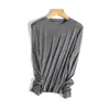 Estilo MinimalistaCamiseta Básica de Gola Redonda Delicada e Macia em Tencel + Seda de Amora para Mulheres, Camiseta Versátil de Manga Longa de Cor Sólida para Primavera