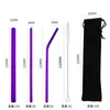 Amazon transfronterizo acero inoxidable 304 pajilla color titanio plateado café té de leche bebida pajilla metálica extendida juego