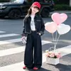 Conjunto de Chaqueta de Mezclilla Nueva para Niñas de Primavera y Otoño con Pantalones de Pierna Ancha Conjunto Casual Elegante de Dos Piezas para Niños Medianos y Grandes Atuendo de Otoño de Moda