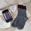 Calcetines de Otoño e Invierno para Mujer con Cuadros y Bordes Fruncidos, Calcetines de Media Pantorrilla Sin Costuras Estilo Coreano con Ligera Compresión