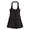 Comercio Exterior Transfronterizo Estilo Europeo y Americano Ropa de Mujer al Por Mayor Nuevo Vestido Corto Puff Sin Mangas Ajustado Sexy sin Espalda con Cuello Halter