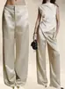 E-commerce Transfronteiriço Roupas Femininas Toque de Luxo Cetim Cor Sólida Calça Wide Leg Caimento Emagrecedor Temperamento para o Trabalho Calça Longa